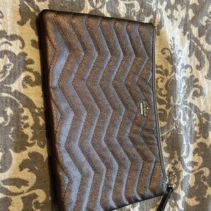 Kate spade bronze chevron quilted pouch with wrist strap